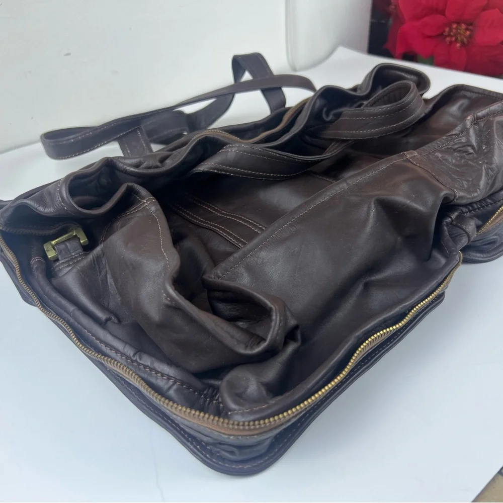Vintage Men’s Brown Leather Convertible Travel Bag Briefcase Work Bag